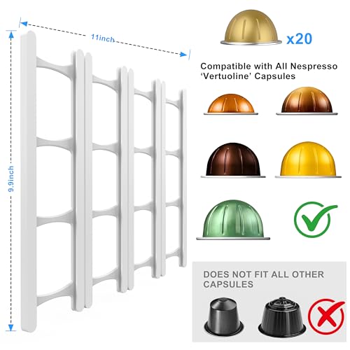 White Adhesive Coffee Pod Holder for Nespresso VertuoLine – 20-Pod Space-Saving Organizer