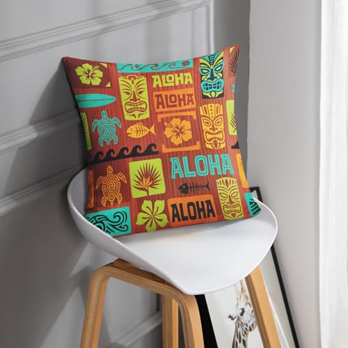 Hawaiian Plumeria Tiki Throw Pillow Cover - 20x20 Inch