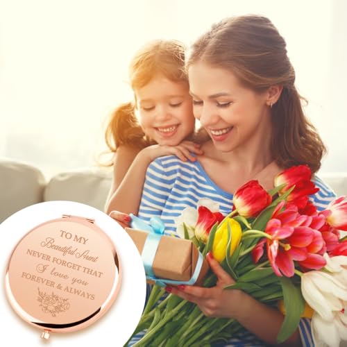 Aunt Compact Makeup Mirror Rose Gold Birthday Christmas Gift