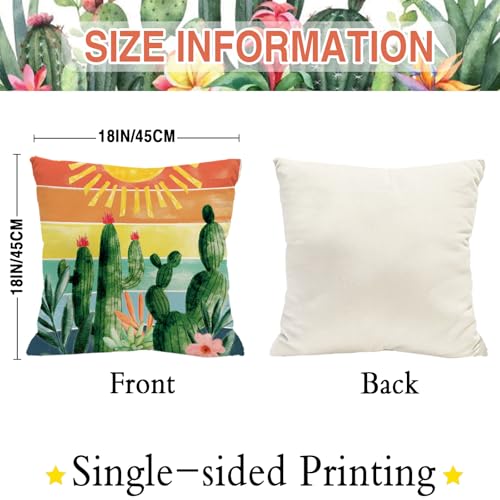 Summer Green Cactus Throw Pillow Covers - 18x18 inch (Pack of 4)