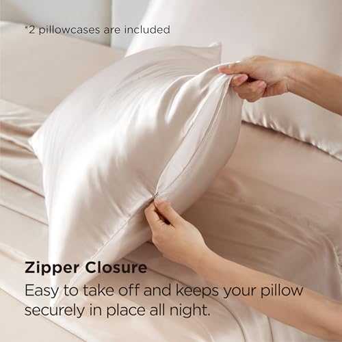 Bedsure Satin Pillowcase Set with Zipper - 2 Pack, 20x26 Inches