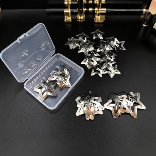 TIKIYOUN 40 Pcs Y2K Star Hair Clips Set - Silver Metal Non-Slip Snap Barrettes for Women and Girls