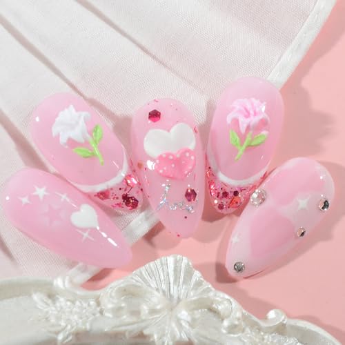 50Pcs 3D Lily Flower Resin Nail Charms Flatback Y2K Nail Art Supplies