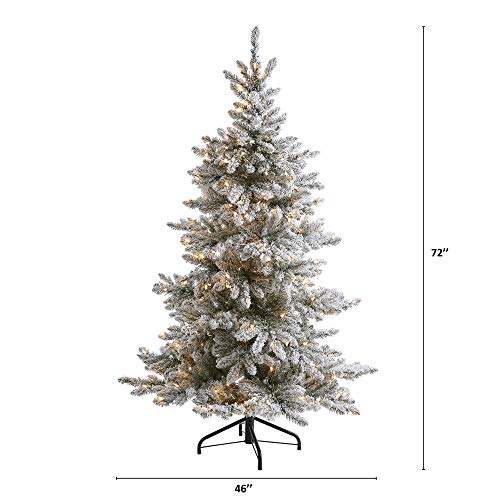 6ft Flocked Artificial Christmas Tree with 850 Bendable Branches and 300 Clear Lights