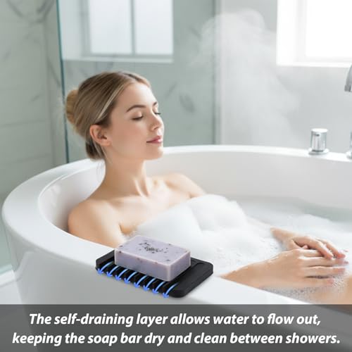 Silicone Self-Draining Soap Dish Holder for Shower and Kitchen (3 Pack)