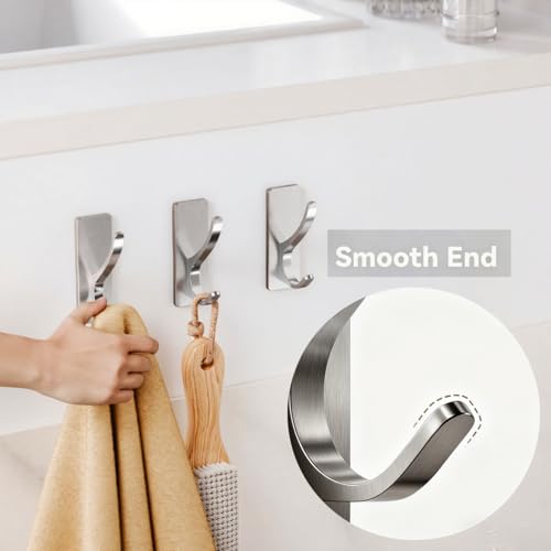 pickpiff Brushed Nickel Self-Adhesive Hooks 4 Pack, 13LB Heavy Duty Wall Hangers for Coat Towel Keys