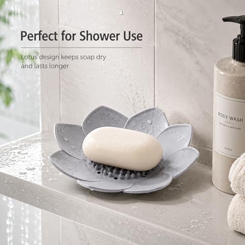 4 Pack Silicone Soap Dish, Lotus Self-Draining Soap Holder for Shower