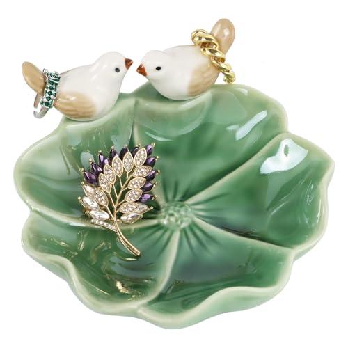 Fordonral Ceramic Bird & Lotus Leaf Jewelry Tray - Green