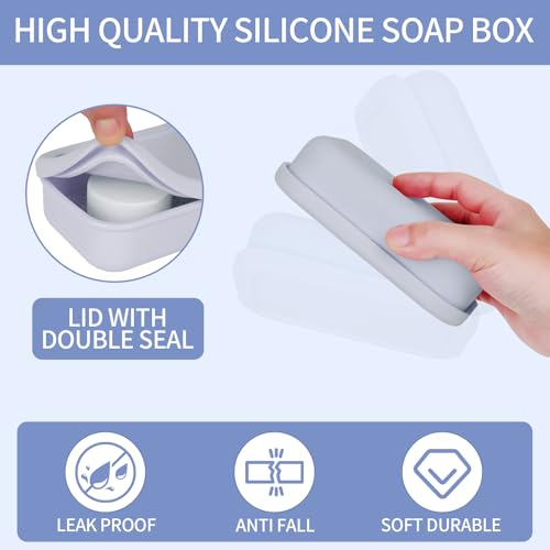 Leak-Proof Silicone Travel Soap Case with Drainage Layer - Light Gray