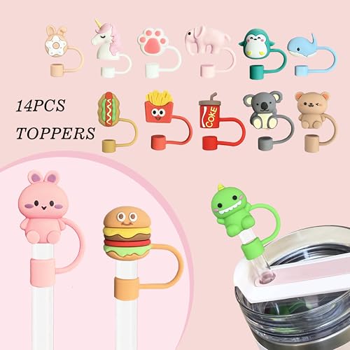 14 Pcs Cute Animal & Food Straw Covers for 30&40 oz Stanley Cup