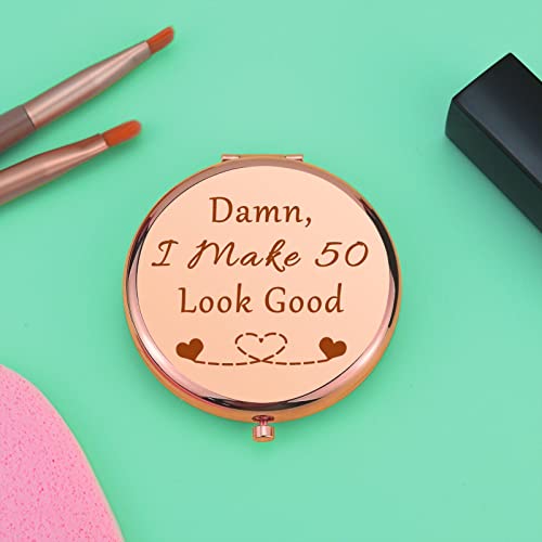 Rose Gold Compact Mirror - 50th Birthday Gift for Women