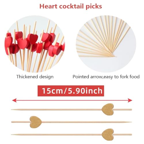 120-Pack Golden Heart Bamboo Cocktail Picks, 5.9-inch Decorative Skewers