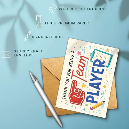 Team Player Appreciation Greeting Card with Envelope - Motivational Employee Gift