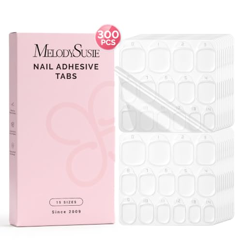 MelodySusie Nail Adhesive Tabs for Press On Nails, 300Pcs 15 Sizes