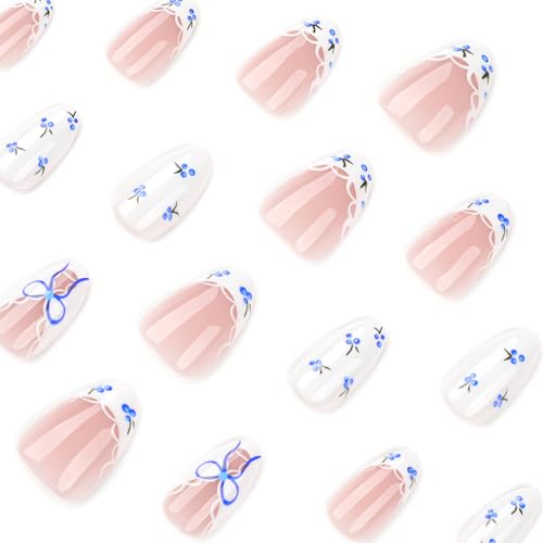Short Almond Press On Nails White French Fake Nails Acrylic Kit