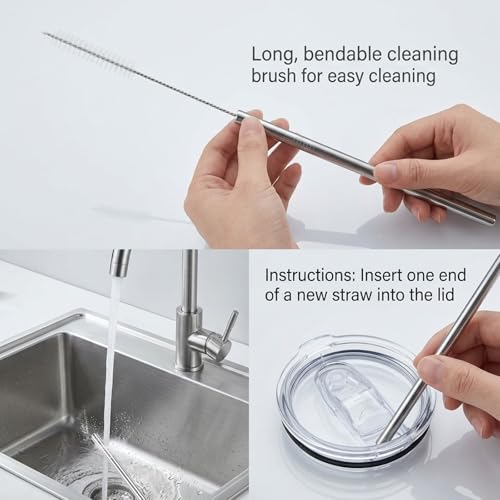 Reusable Stainless Steel Straws - 6 Pack with Cleaning Brushes