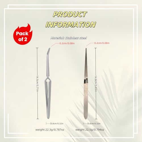 TIKIYOUN Reverse Craft Tweezers Set - 2 Pcs Stainless Steel Cross Lock Tweezers with Pointed and Curved Tips for Jewelry, Nails, and Eyelash Extensions