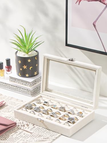 Adugay Velvet Ring Display Case - 30 Slot Jewelry Organizer Box