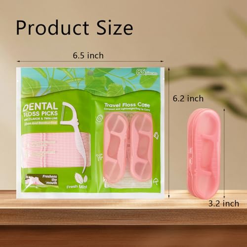 Dual-Line Mint Dental Floss Picks with 2 Travel Cases - 85 Count