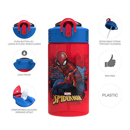 Zak Designs Spider-Man Kids Leak-Proof 16oz Water Bottle - BPA-Free, Red (Pack of 2)