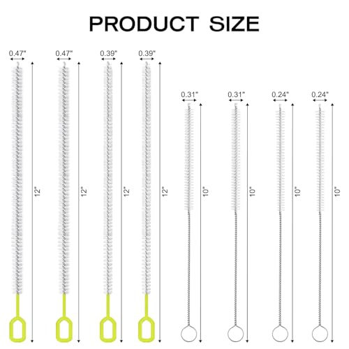 8-Piece Straw Cleaner Brush Set, Type A - Extra-Long Stainless Steel