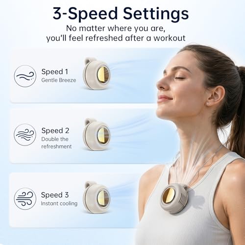 Neorine Portable Bladeless Clip-On Fan - 3-Speed Rechargeable Waist Fan, White