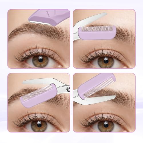 Eyebrow Trimming Scissors with Comb 6-Piece Set - Stainless Steel Brow Trimmer
