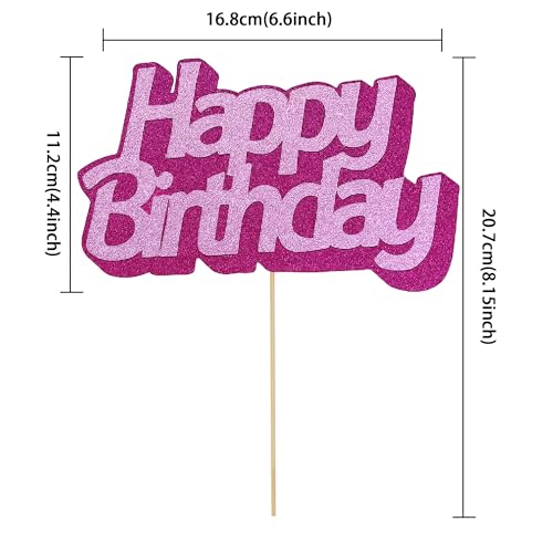 Hot Pink Glitter Happy Birthday Cake Topper - Sparkly Party Decor