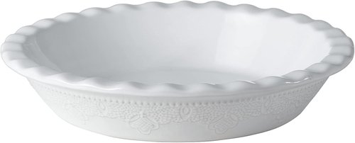 Fun Elements 9-Inch Ceramic Pie Pan - Deep Dish with Lace Emboss & Ruffled Edge | Perfect for Baking Gifts