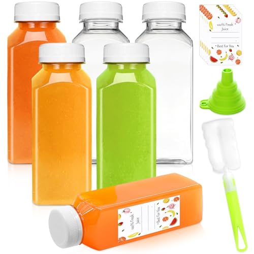 12oz Reusable Plastic Juice Bottles with Leak-Proof Lids - Pack of 6
