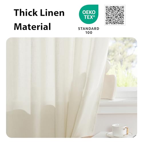 NICETOWN Kitchen Curtains for Small Window, 2 Panels Farmhouse Style Linen Semi-Sheer Light Filtering Valances for Living Room 18 inch Length with Adjustable Magic Straps, 52" x 18", Off White