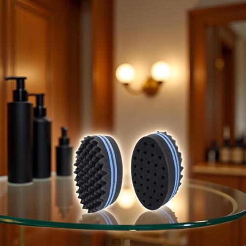 DPWOUM Double-Sided Barber Hair Sponge Brush for Curls, Twists and Waves