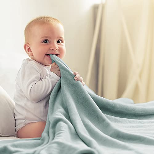 EIUE Flannel Fleece Throw Blanket, Ultra Soft Lightweight Bed Cover - Green Grey, 40x60