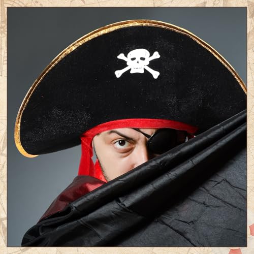 Hsei Pirate Hat for Adults - Captain Cap with Skull Print