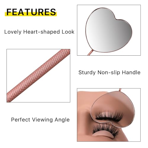 Pink Heart Shaped Eyelash Mirror - 2.2 Inch Lash Extension Tool for Beauty