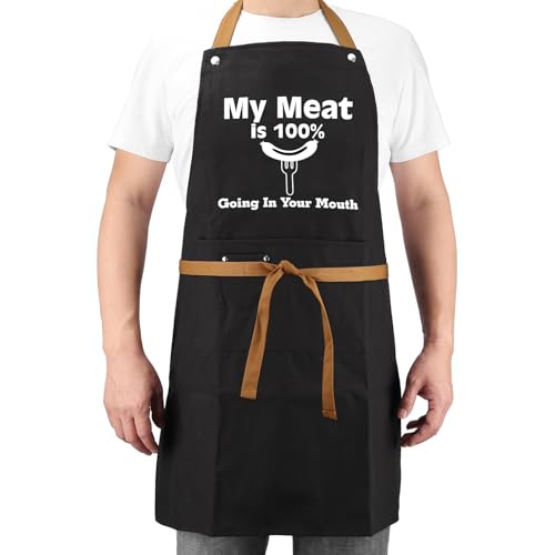 Funny Chef Apron for Men Women - Naughty Cooking Gift for Boyfriend Husband - D My Meat is 100% Going in Your Mouth Variation