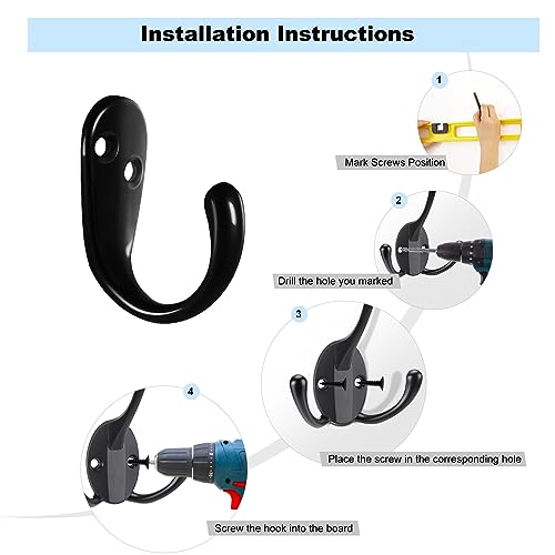 Kruodop 4 Pack Heavy Duty Wall Hooks, Metal Coat and Towel Hanger, Black