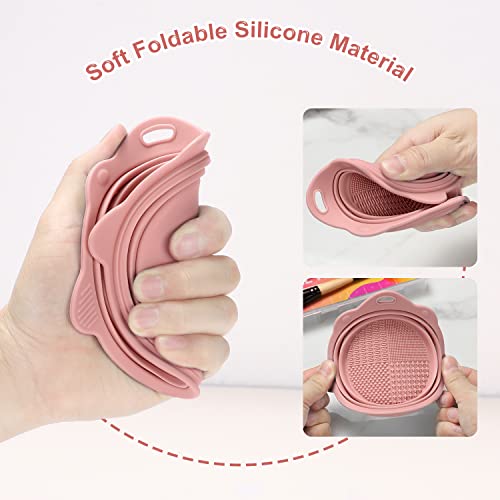 Foldable Silicone Makeup Brush Cleaner Bowl - Pink Travel Scrubber