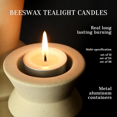 TELOSMA 100% Pure Beeswax Tealight Candles - Natural Ivory, 12-Pack