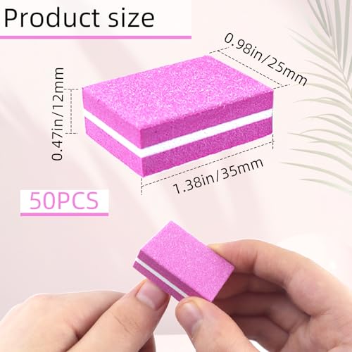 50 Pcs Pink Mini Nail Buffers 100/180 Grit Sponge Files for Acrylic Nails