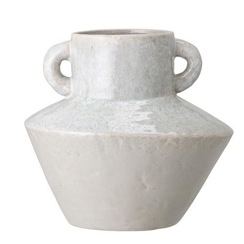 Bloomingville Round Stoneware Vase with Reactive Glaze Finish and Vertical Handles, Light Grey