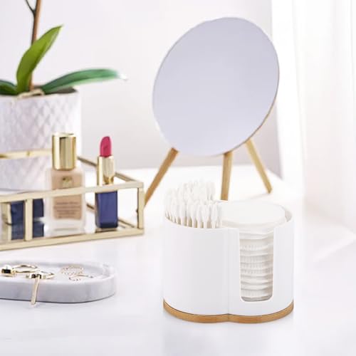 Tbestmax 2-Grid Cotton Swab and Round Pad Holder - White Bathroom Organizer