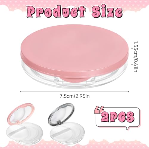Aiyorse 2-Pack Refillable Loose Powder Container with Puff and Mirror