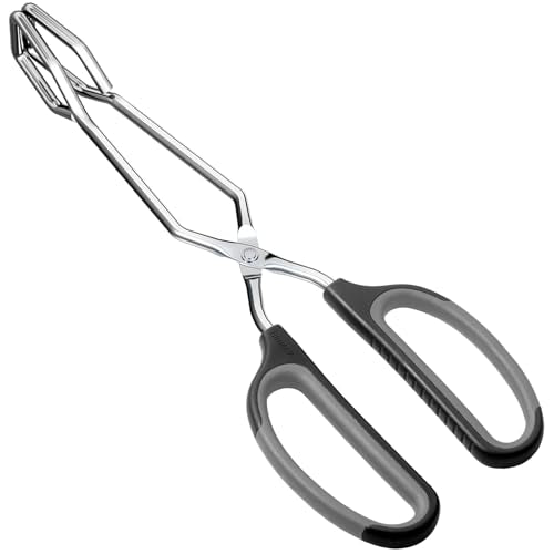 HINMAY 10-Inch Stainless Steel Scissor Tongs with Black Handle