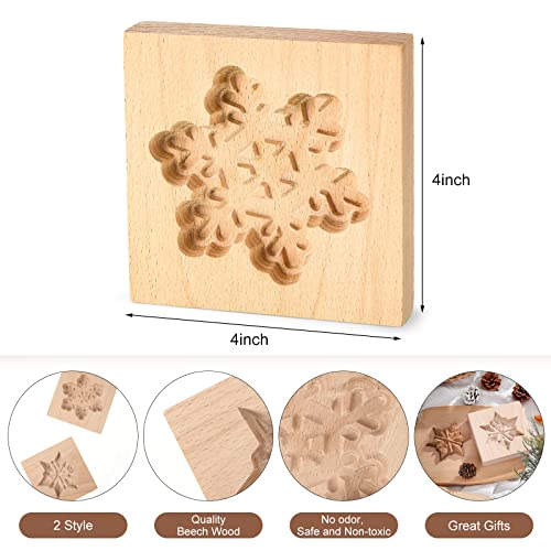 Carved Wooden Cookie Mold Snowflakes 2 Pack - Baking & Crafting