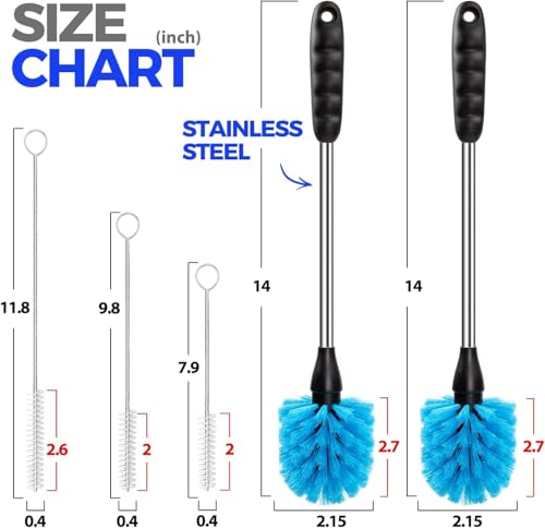 Holikme 5-Piece Bottle and Straw Cleaning Brush Set, 14" Blue