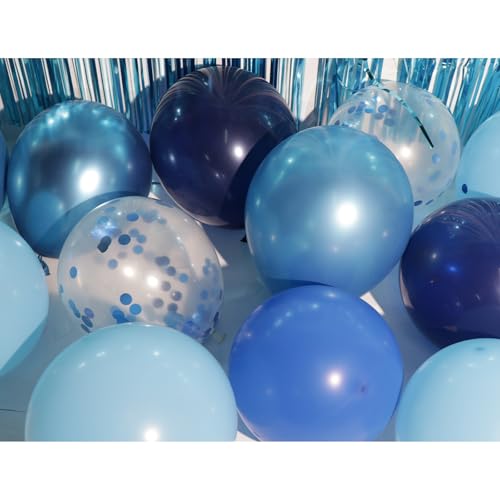 Blue Birthday Decorations Set - Happy Birthday Banner, Balloons, Streamers & Cake Topper - Timfcbs, For Men & Boys