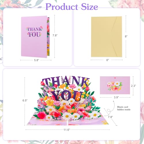 3D Pop Up Thank You Card - Paper Flowers Design (A-Style 1)
