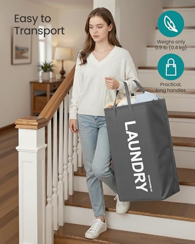 SONGMICS Laundry Hamper, 80L Foldable Basket, Slate Gray, 2 Pack