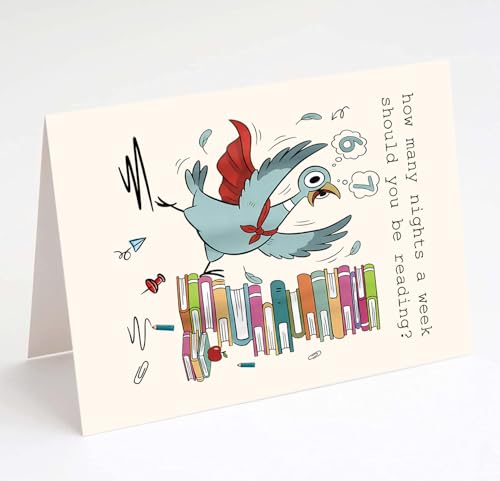 Super Bird Reading Greeting Card - 6-7 Meme Gift for Book Lovers